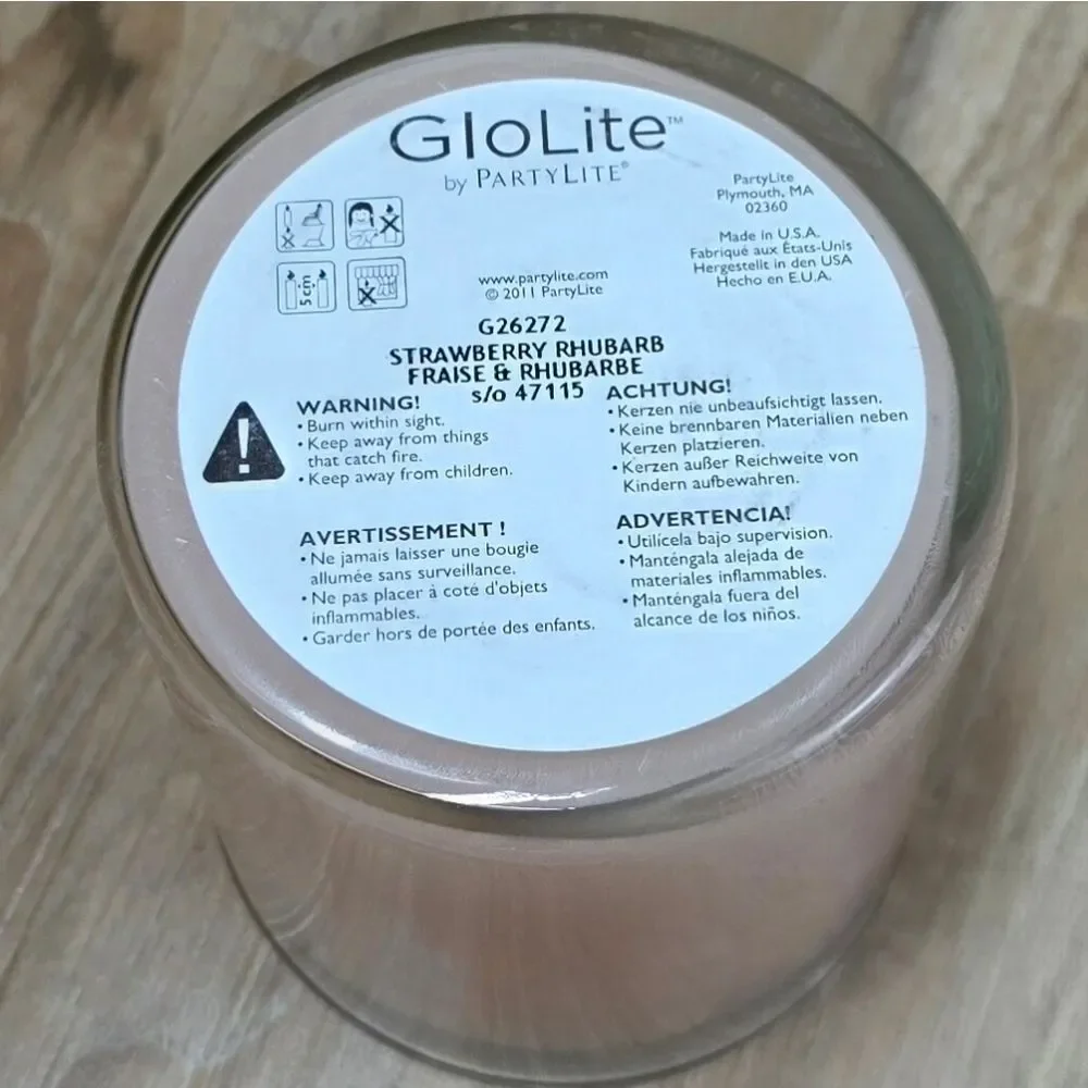 🩵NIB PartyLite Strawberry Rhubarb GloLite 2-Wick 15.5oz Jar Candle